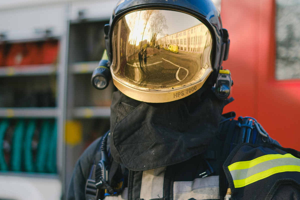 Firefighter in action.