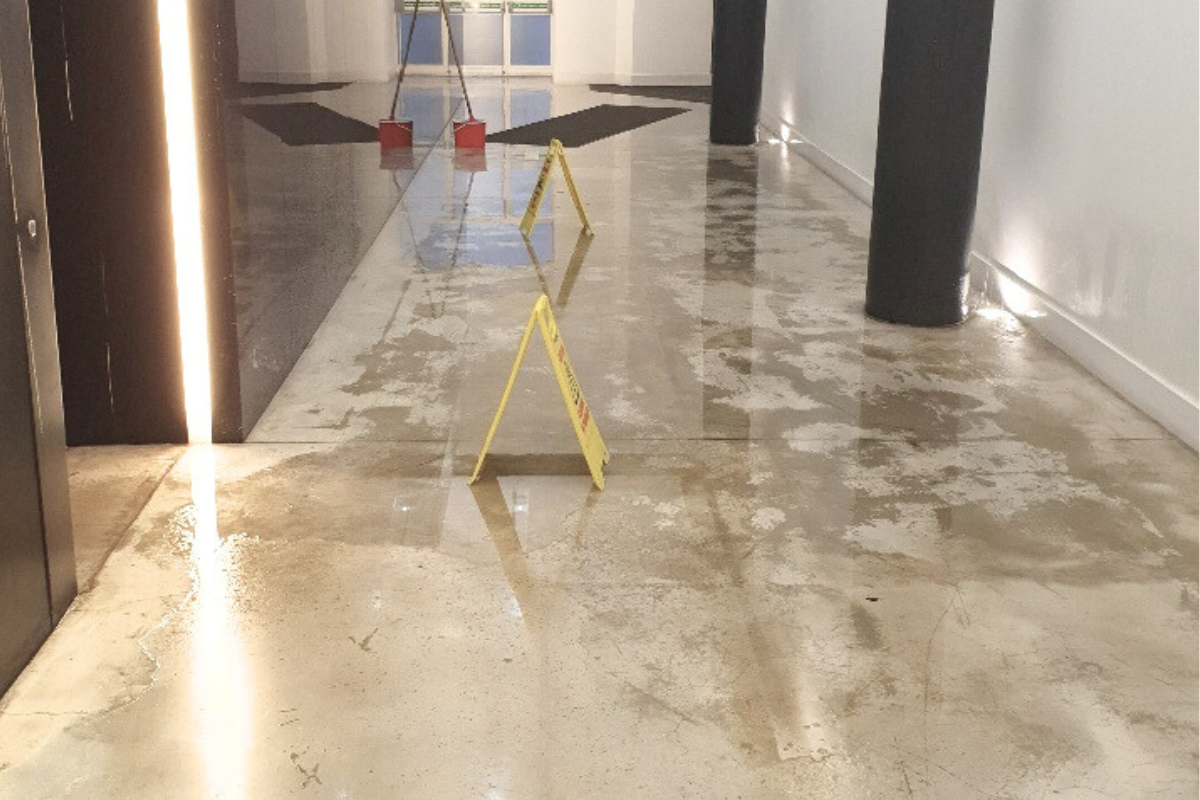 Flooded building.