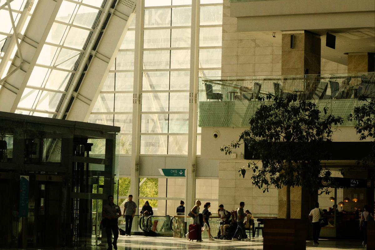 The interior of a commercial building in the heat of the summer.