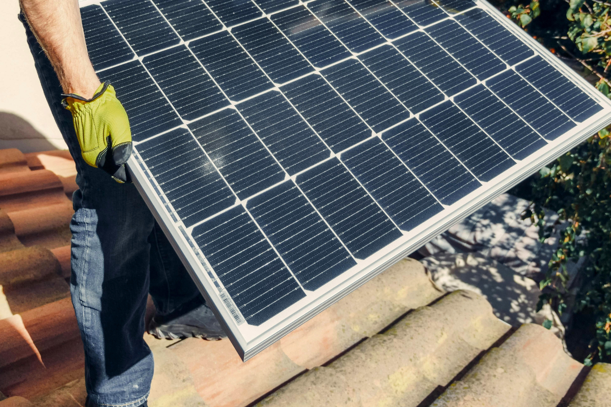 Installing solar panels.