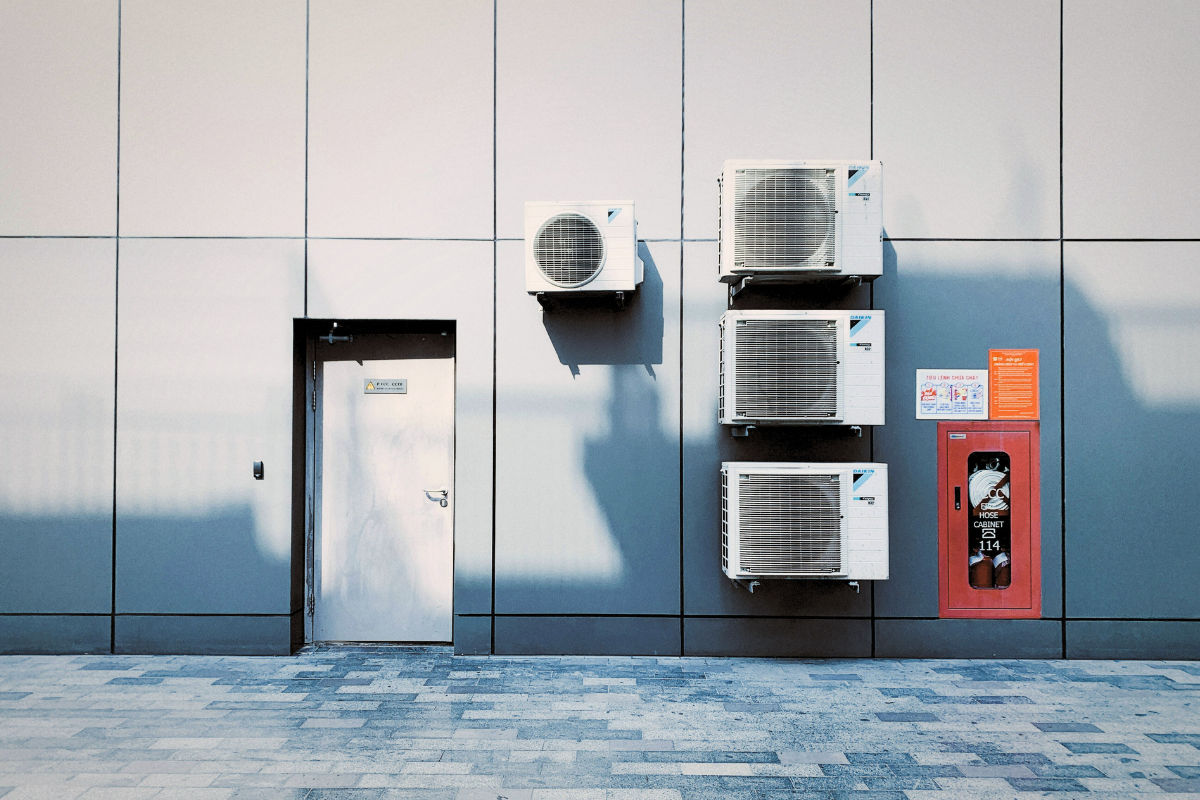 HVAC and fire safety equipment in a commercial building.